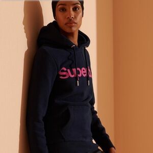 SUPERDRY Women Core Logo Flock Navy Hoodie | 10